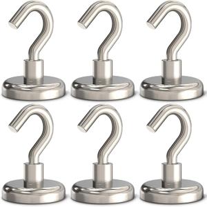 Magnetic Hooks Heavy Duty, 110 lbs Strong Magnet Hooks for Hanging, Magnet with Hook for Cruise, Refrigerator, Pack of 6 (Silver)