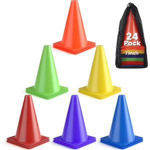 GHB Soccer Cones 7" 9" of 12 24 Pack Disc Soccer Sport Cones Training Field Marker Agility Cones for Basketball, Coaching, Practice Equipment Includes Drills Guide