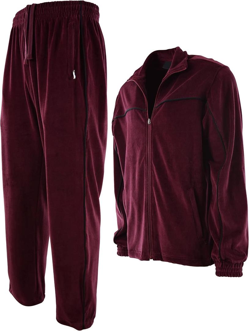 ChoiceApparel Mens Velour Tracksuit with Zippered Pockets (204-Burgundy, Large)