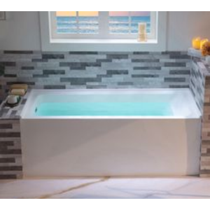 LB428-L 60" Acrylic Rectangular Alcove Soaking Bathtub in White with Left Drain, Brushed Nickel pop-up Drain Included