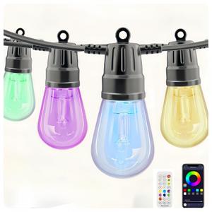 Outdoor String Lights, 49FT RGB Patio Lights with IP66 Waterproof 25 Bulbs,Outdoor String Lights for Outside with App & Remote, Color Changing String Light for Garden Yard Porch Party Decor