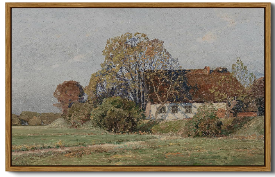 ARPEOTCY Vintage Farm Framed Wall Art, Cottage Scenery Retro Painting Decor Aesthetic, Large Canvas Print Artwork, Country Farmhouse Wall Pictures for Living Room Decor 24x36 Inch