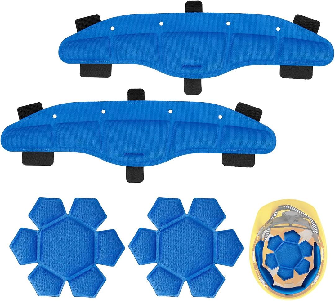 Hard Hat Sweatband and Top Pad Set, Hard Hat Cooling Liner Accessories, Suspension Sweatband Replacement for Safety Helmet, Washable and Reusable Hardhat Insert, Blue (2 Set)