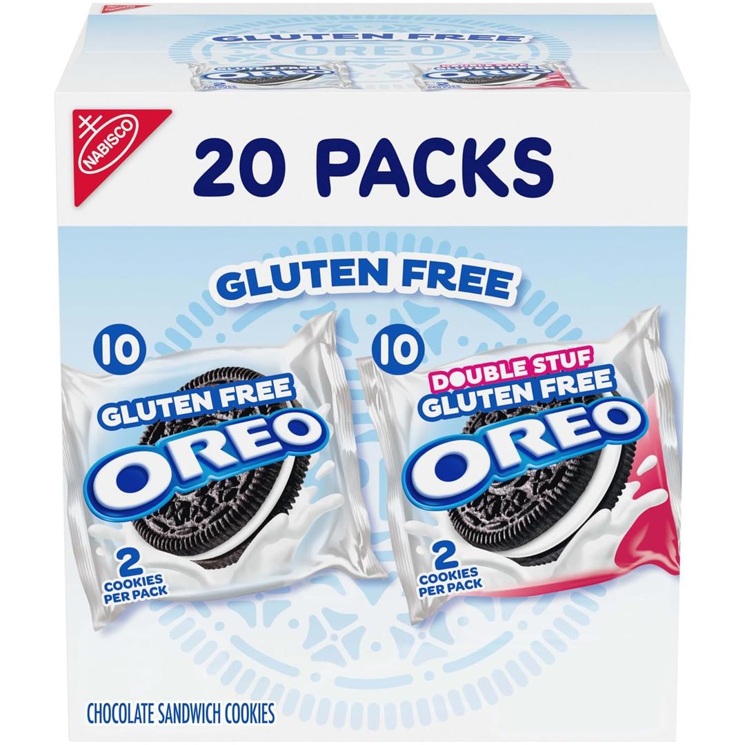OREO Gluten Free Original & Double Stuf Chocolate Sandwich Cookies Variety Pack, Gluten Free Cookies, 20 Snack Packs (2 Cookies Per Pack) (EXP 03/09/26)