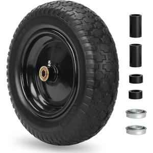 14.5" Wheelbarrow Tire, 3.50-8" Flat-free Solid Tire and Wheel with 5/8" Axle Bore Hole, 3-6" Centered Hub for Wheelbarrow Trolley Dolly Lawn Mover Go Kart Replacement