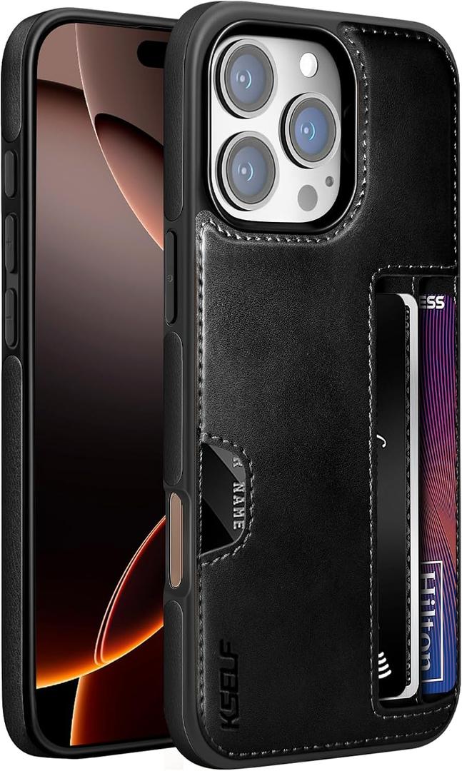 Leather Case for iPhone 16 Pro Max with Card Holder Soft Leather Wallet Case, Protective Slim Shockproof Phone Cover for Man Women (Black)