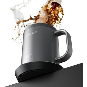 Coffee Mug Warmer Set for Desk, Electric Coffee Cup Warmer with Temperature Control & Self-Heating for Coffee, Beverage, Milk, Tea, LED Temp and Battery Level Display, 14 Oz (Cup Included)