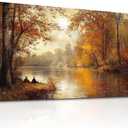 FUHAIHUA Canvas Wall Art For Living Room Large Wall Decor For Bedroom Aesthetics Office Wall Decoration Saffron Yellow Tree Landscape Painting Forest Picture Artwork Ready To Hang Home Decor 24"X48"
