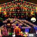 KNONEW 99ft 1216 LED Christmas Lights Outdoor Decorations with 228 Drops, 8 Modes Curtain Fairy Light, Clear Wire LED String Light Decor for Wedding Party Christmas (Red and Green)
