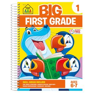 School Zone Big First Grade Workbook: 320 Spiral-Bound Pages, 1st Grade, Reading Comprehension, Phonics, Spelling, Vocabulary, Basic Math, Time, Money, Fractions, Ages 6 to 7
