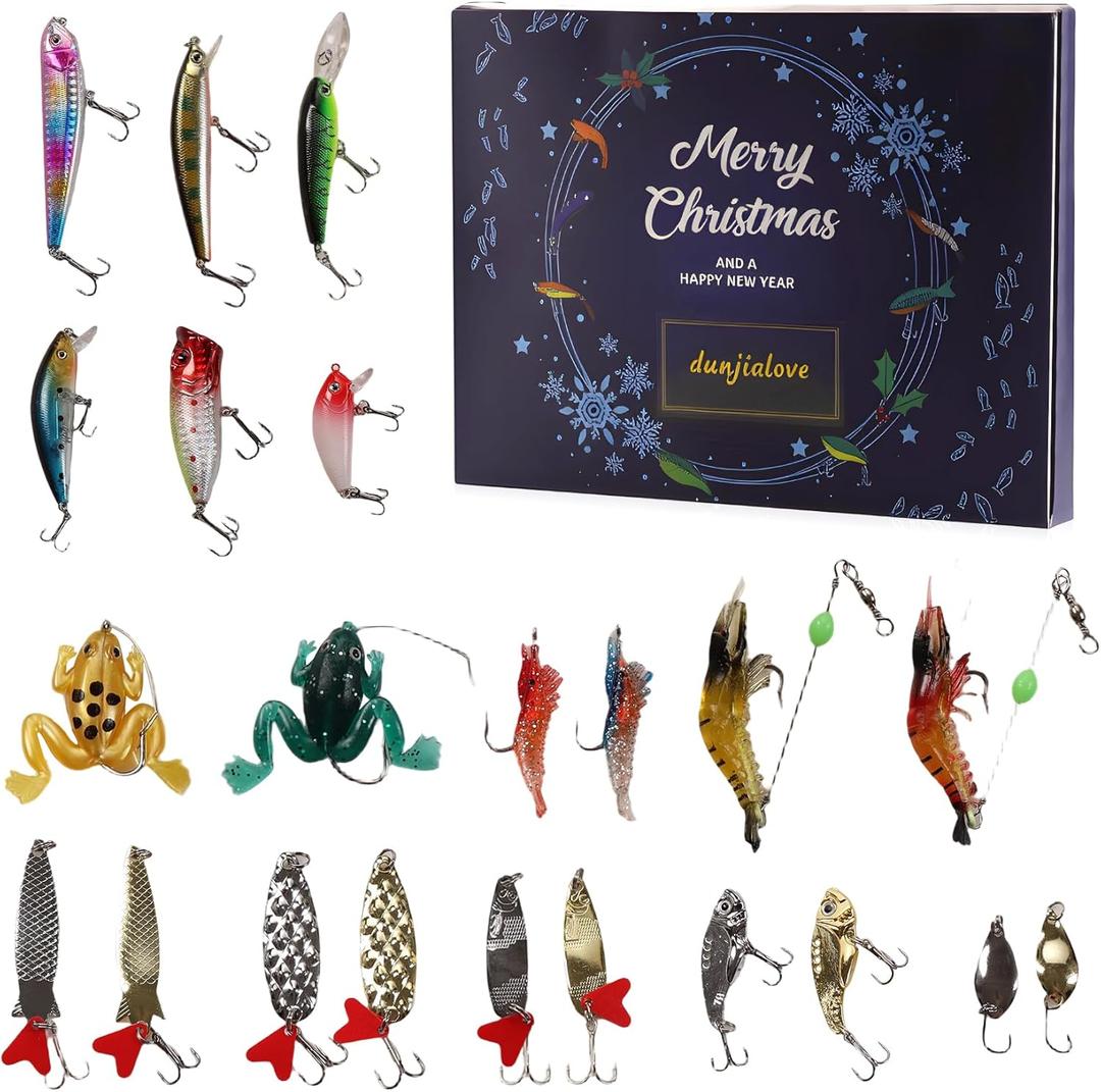 Fishing Advent Calendar 2025  24 Days Christmas Countdown with Fishing Lures Set, Bass Trout Tackle Kit for Men, Xmas Surprise Gift for Fishermen