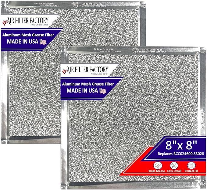 Air Filter Factory Stove Hood Vent 8X8 Inch Range Hood Filter Replacement For BCC024600, 53028, VNF-2M03-2 Ventline Exhaust Fan 12-Layer Grease Filter 2-Pack