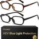 2 x 2 Pack Rectangle Blue Light Glasses for Women, Lightweight TR90 Small Frame with Spring Hinge for All-Day Comfort, Anti UV Glare & Eyestrain