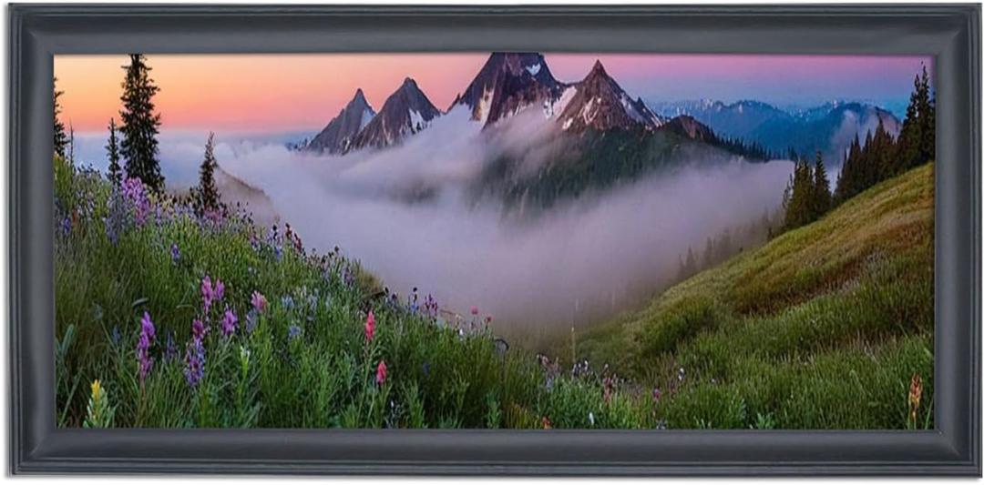 15x27 inch Picture Frame Solid Wood Black Panoramic Photo Frame,Suitable for Poster/Painting/Group Photo/Puzzle (A23B1527)