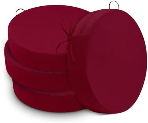 Cozyide Waterproof Outdoor Bistro Chair Cushions with Non-Slip Ties, Thickened Round Outdoor Cushions with Removable Covers, 4 Pack, 15"x15"x3", Burgundy