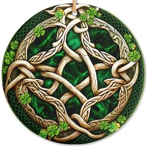2025 Christmas Ornament Irish Celtic Shamrock of Life Printed Ceramic Ornament Lucky Saint Patricks Day Gift Celtic Holiday Decoration Leprechaun Keepsake