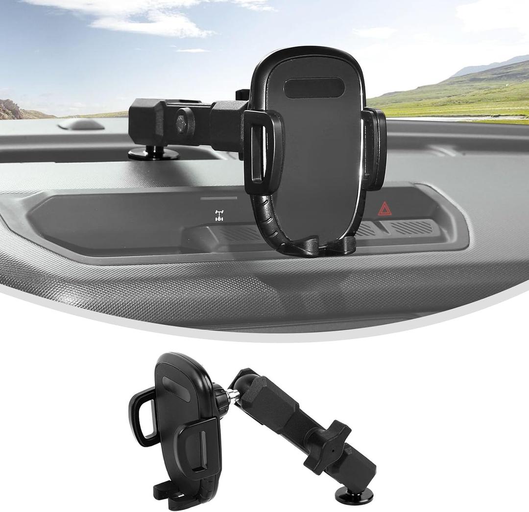 Linskip Dashboard Universal Phone Mount & Smart Phone Holder for 2021-2025 Ford Bronco Raptor & Bronco Accessories 2/4 Door, Rotates Vertical and Horizontal, One-Hand Operation, Interior Accessories (Round-Type)