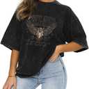 Vintage Rock Band T-Shirts for Women Retro Free Bird Eagle Graphic Country Music Tees Casual Loose Short Sleeve Tops (Black, L)