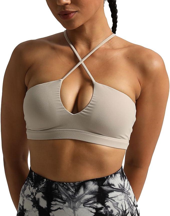 Aoxjox Women's Workout Sports Bras Jamie Deep V Fitness Backless Padded Training Gym Bra Yoga Crop Tank Top, Size XL