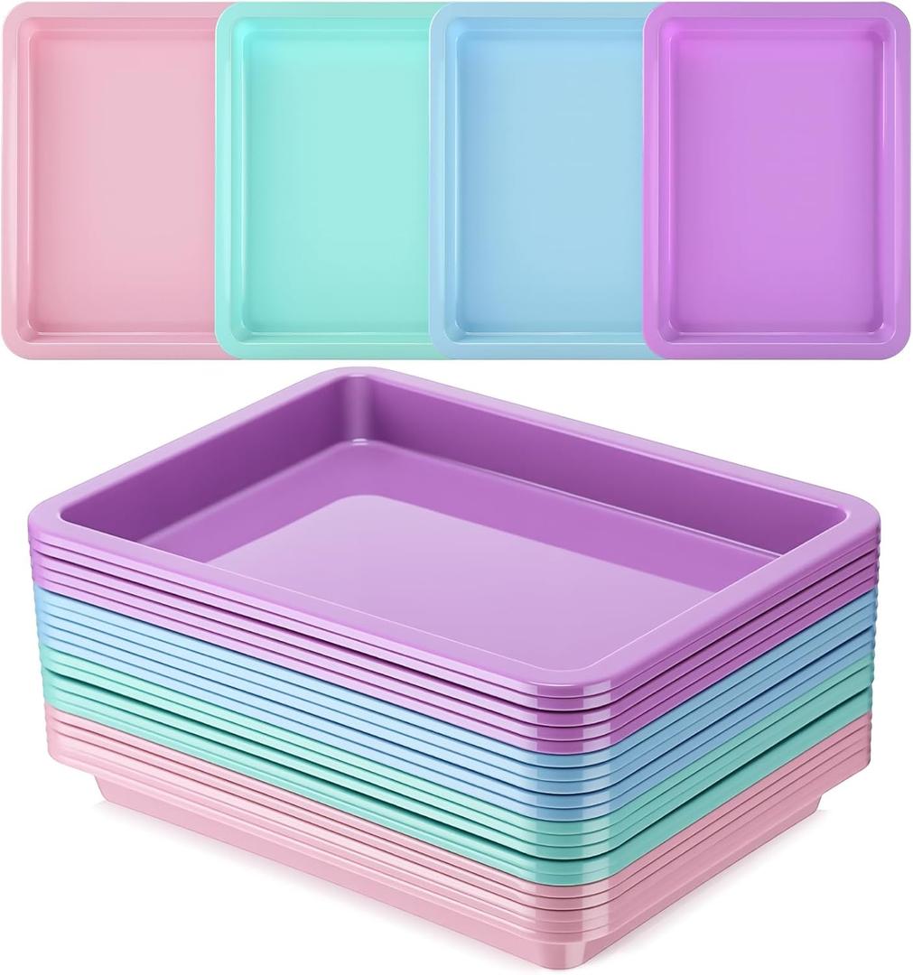20 Pcs Plastic Art Sand Trays Multicolor Stackable Activity Sensory Tray Paint Mixing Crafts Organizer Serving Accessories for DIY Bead Painting Project, 9.65 x 7.28 x 0.9 Inch (Fresh Color)