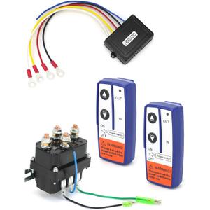 QWORK Wireless Remote Control Winch Kit - 12V, 250A, Steel, Waterproof, Solenoid Relay Contactor+ 2pcs Wireless Winch Remote Control, Compatible with Truck ATV SUV 4x4 Vehicles 2000-5000lbs Winches