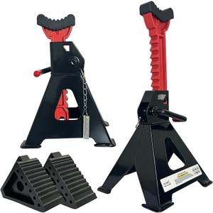 HENBOW Jack Stands3 Ton Jack Stands with Solid Wheel Chocks6600lbs Capacity,11"-16.33" Adjustable Car Lift Stands with Double Pin Locking,Black,1 Pair