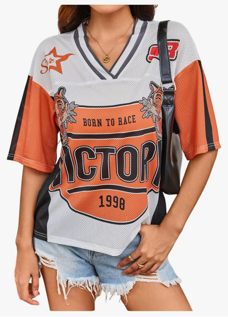 RoseSeek Women's Number Print Mesh Jersey Shirt Color Block V Neck Short Sleeve Football T-Shirt XL