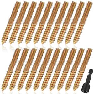 Hicarer 20 Pack 3/8-16 x 4 Inch Hanger Bolts Double Headed Bolts with Driver Self Tapping Screw Threaded Rod Screws for Furniture Double Headed for Wood Furniture Joint