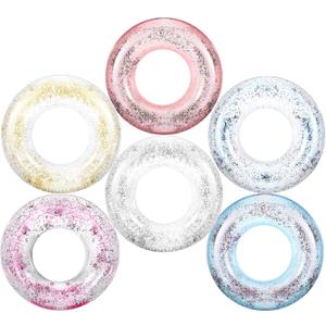 Zhanmai 6 Pcs Glitter Pool Floats Inflatable Pool Tube Transparent Swimming Ring Bachelorette Party Floatie Colorful Disco Inner Tube for Adults, Bride Wedding Engagement Beach Party Favors