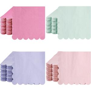 Kosiz Scalloped Edged Cocktail Napkins Pastel Paper Napkins Disposable Colorful for Party Wedding Shower Baby Beverage Dinner Birthday 5 x 5 Inches, 4 Macaron Colors(100 Pieces)