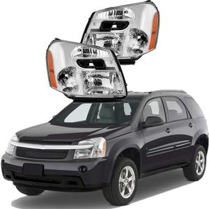 munirater Chrome Housing Headlight Assembly Driver and Passenger Side Replacement for Equinox 2005-2009 with Amber Corner 15888058, 15888059