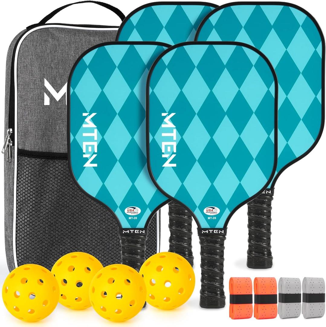 Pickleball Paddles Set of 4, Pickleball Paddles, USAPA Approved Lightweight, 4 Balls, 4 Grip Tapes & 1 Carring Bag, Pickleball Rackets for Beginners & Pros
