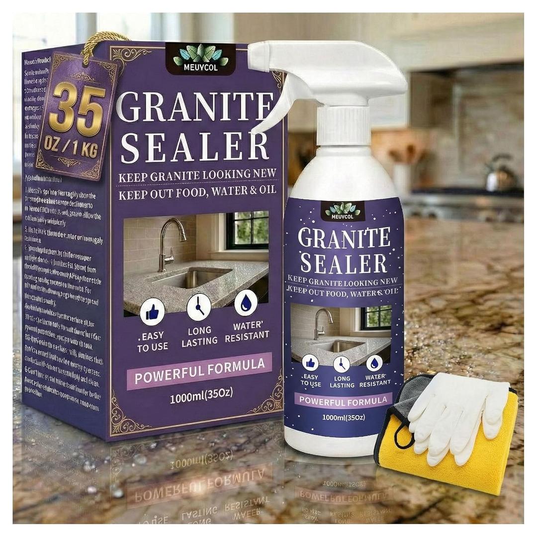 Granite Sealer & Protector Spray - 35 Oz Marble Sealer for Quartz, Quartzite, Stone, Granite Countertops - Prevents Water Spots & Oil Stains - Non-Toxic Stone Care for Kitchen, Bath & Shower