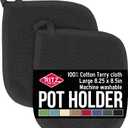 RITZ Terry Potholder & Hot Pad: Unparalleled Heat Resistant, Durable 100% Cotton – Ergonomically Designed for Optimal Grip – Easy-Care Machine Washable – 2-Pack, Black