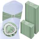 VitalCozy 100 Pcs Spandex Chair Sashes with Heart Shaped Buckle Slider Stretch Chair Cover Band Universal Elastic Ties for Wedding Banquet Event Party Decoration(Sage Green)
