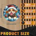 PEACHGARDEN Christmas Puppy Santa Hat Plaid Scarf Round Tin Sign Front Door Wreath Sign Wall Decoration Snowflakes Ornaments for Holiday Home Decor 8x8inch