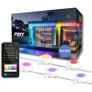Feit Electric Permanent Outdoor Lights, Smart String Lights, 100FT LED Lights, 2.4GHz WiFi-Enabled Under Eaves Light, Works with Alexa and Google Asst, App Control, Weatherproof, SL100-60/RGBTW/AG (RGB + Tunable White)
