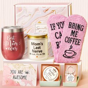 Best Mom Gifts Christmas Gifts for Mom from Daughter Son Kids, Birthday Gift Basket for Mother Women Mother-in-law Mothers Day Thanksgiving Present, New Mama Gift for Wife from Husband w/ Wine Tumbler (A1.Rose Pink)