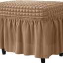 Bubble Ottoman Cover with Skirt, Stretch Ottoman Slipcover, Textured Footstool Cover, Decorative Ottoman Protector with Elastic Fit for Living Room(Light Brown)