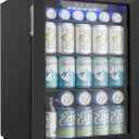 EUHOMY 100 Can Beverage Refrigerator cooler-Mini Fridge Glass Door for Beer Drinks Wines, Freestanding Beverage Fridge with Adjustable Shelves Blue LED for Home/Office/Dorm/Bar, 2.7 cu.ft