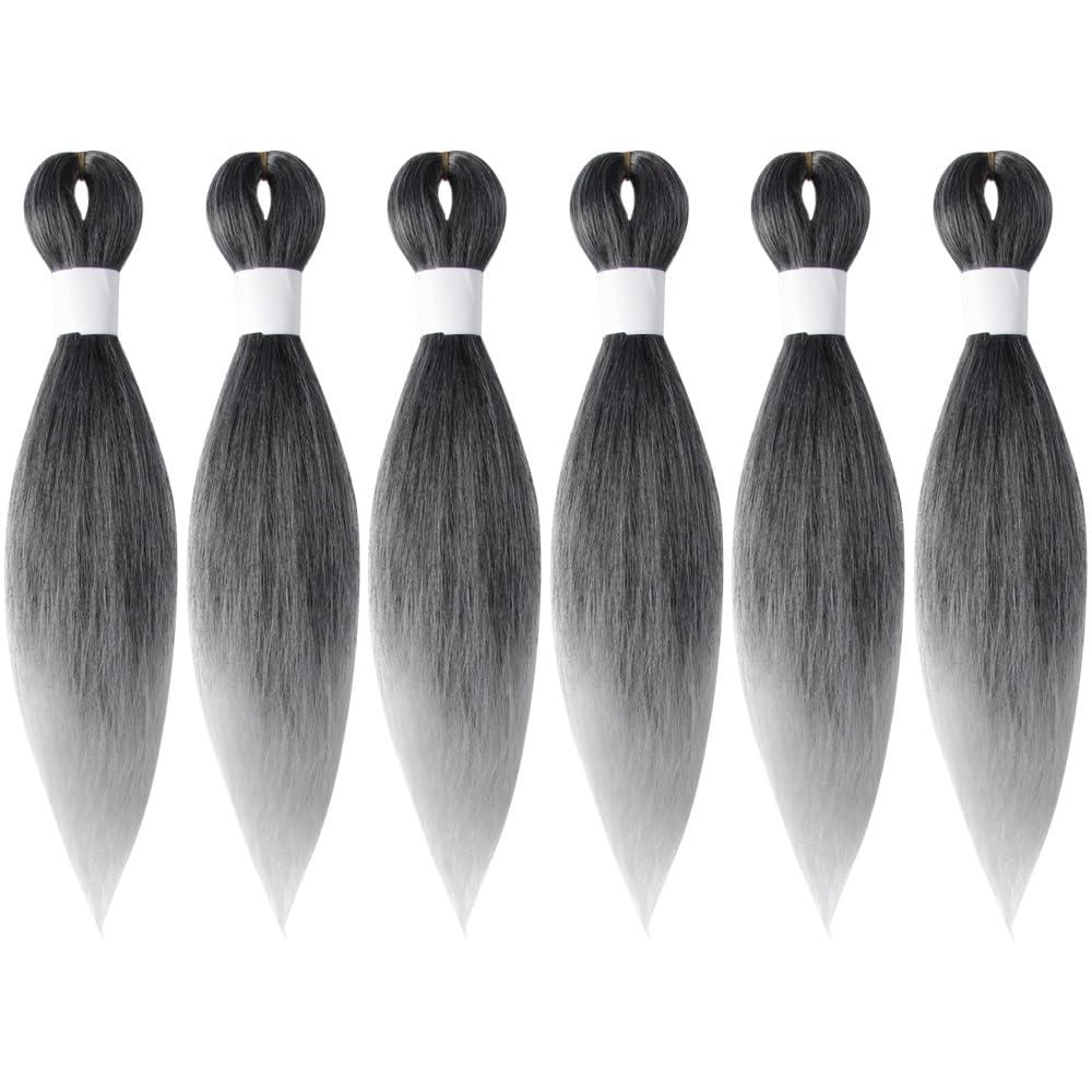 Braiding Hair Pre Stretched 10 Inch 6 Packs, Short Hair Extensions for Braids, Synthetic Braiding Hair Prestretched TGrey(Ombre Grey)