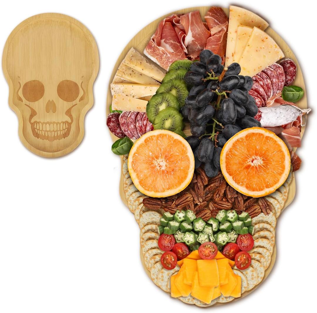 Funny Skull Aperitif Board XILAZAB Unique Large Bamboo Wood Halloween Charcuterie Cheese Cutting Board Spooky Skeleton Decorative Serving Platter Tray for Thanksgiving Christmas Housewarming Party