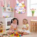 3 x Happy Easter Door Decoration Wooden Bunny Wreath for Front Door Sign Rabbit Egg Wreath Hanging for Home Wall Decor Easter Party Outdoor Indoor Supply