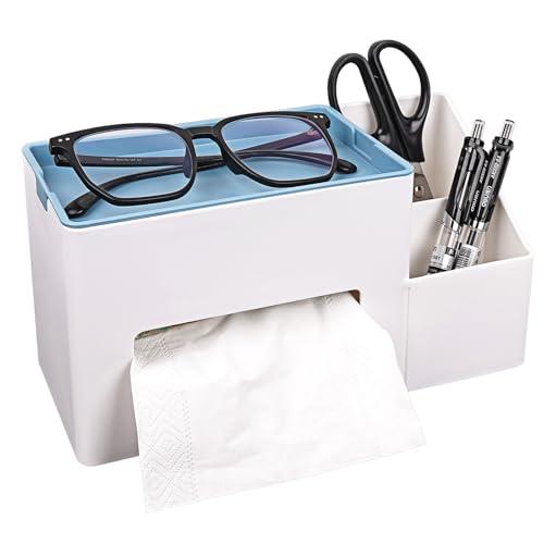 JANKOW Multi-Functional Tissue Box Holder, Organizer Paper Towel Holder, Multi-Functional Tissue Remote Control Holder for Living Room Vanity Night Stand Table Countertop Office (Blue)