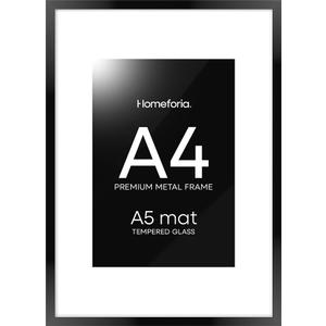 Homeforia A4 Picture Frame Black, High End Metal 8.3 x 11.7 Frames for Wall, A4 Photo Frame with Mat for A5 inch Print, 8.25 by 11.75 Black Poster Frames, 8.3x11.7 Frame with Glass, Wall Kit, Set of 1