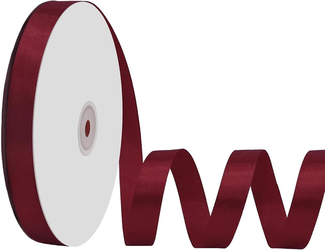 Burgundy Satin Ribbon 5/8 Inch x 100 Yards Fabric Ribbon Ideal for Gift Wrapping Flower Bouquet Crafts Weddings Floral Arrangements Bows