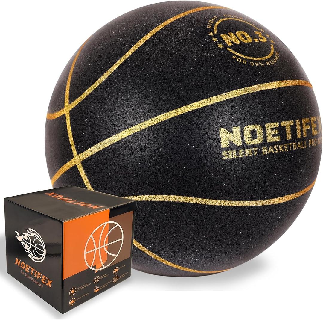 Upgraded 580g Weighted Silent Basketball, High-Density Quiet Indoor Training Ball with Gift Box, Real Bounce Soft Material, Ideal for Home & Apartment Dribbling Practice (Black,Gold Size 3)