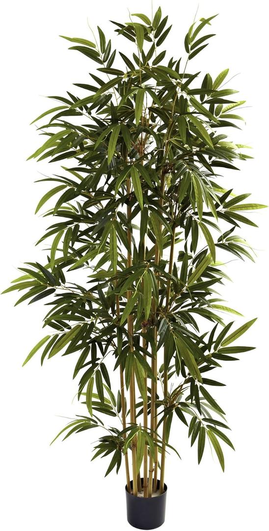 Nearly Natural 6ft Artificial Bamboo Tree for Indoor Home Dcor, Fake Bamboo Floor Plant with Natural Trunks and Over 1,000 Realistic Leaves in Black Nursery Planter