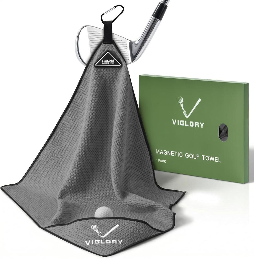 Magnetic Golf Towel for Bag 18" x 18" with Clip Exclusive Cleaning Pocket Microfiber Waffle Ultra Absorbent Club Ball Cleaner, Essential Golf Accessories and Gifts for Men Women(Gray 1 Pack) (Grey)