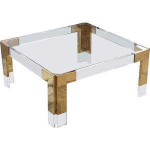 Meridian Furniture Casper Collection Modern | Contemporary Glass Top Coffee Table with Sturdy Stainless Steel and Acrylic Base, 36" W x 36" D x 16.5" H, Gold